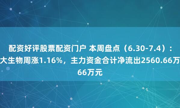 配资好评股票配资门户 本周盘点（6.30-7.4）：成大生物周涨1.16%，主力资金合计净流出2560.66万元